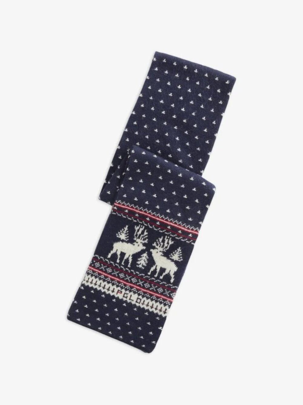Polo Ralph Lauren Holiday Fair Isle Scarf Navy White Reindeer NEW